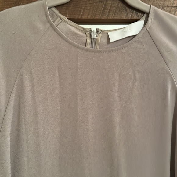 CO size 12 flowy A-line dress with tied sleeves; taupe/grey color; GUC - Picture 3 of 7